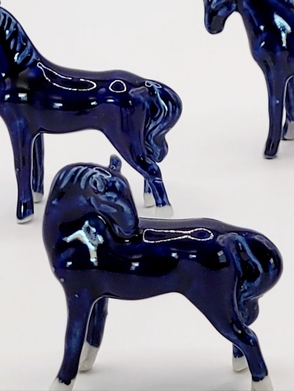 Vintage Cobalt Blue  Porcelain Horse Figurine  Set Of Five